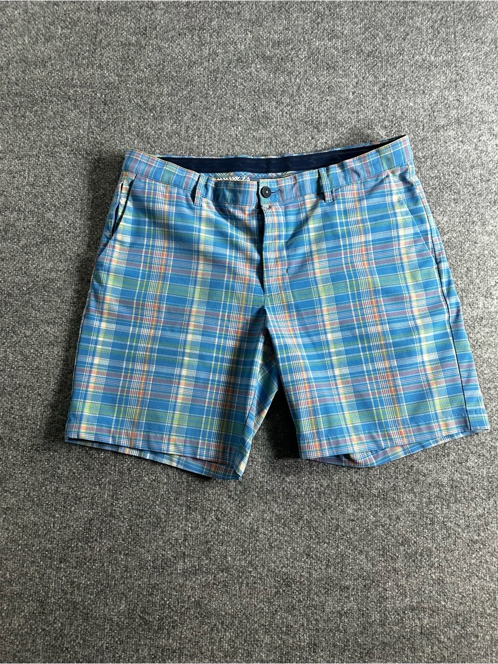 Tommy Bahama Blue and Green Plaid Flat Front Shorts